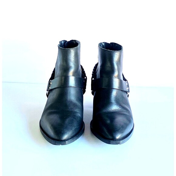 BRUSQUE Women's Black Leather Ankle Boots Pointed Toe Sz 35 7.5 Heeled Booties - Picture 6 of 14